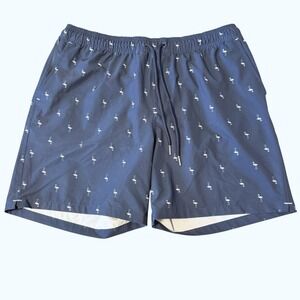 Goodfellow & Co Mens Swim Trunks 7" Navy Blue Flamingo Shorts Size L Graphic